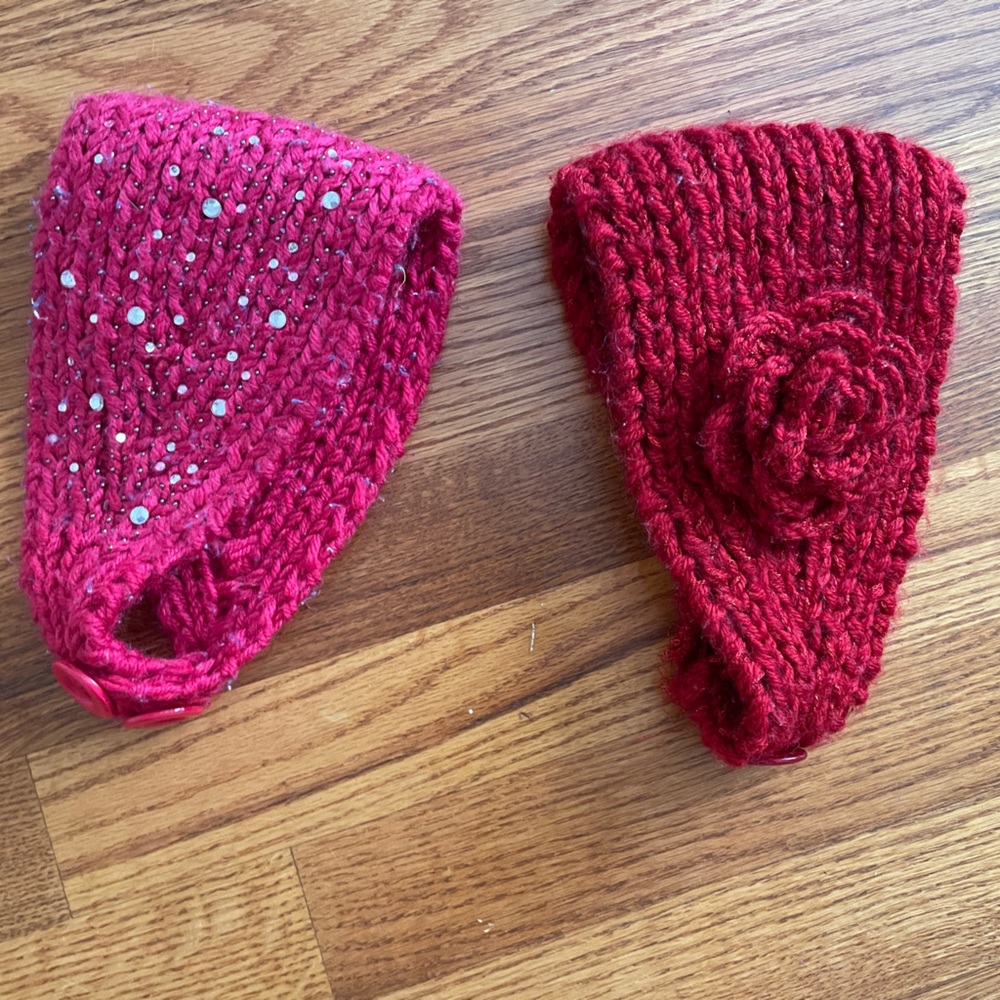 Knitted Head Bands & Scarf; Navy Blue, Pink & Red, Size: Universal